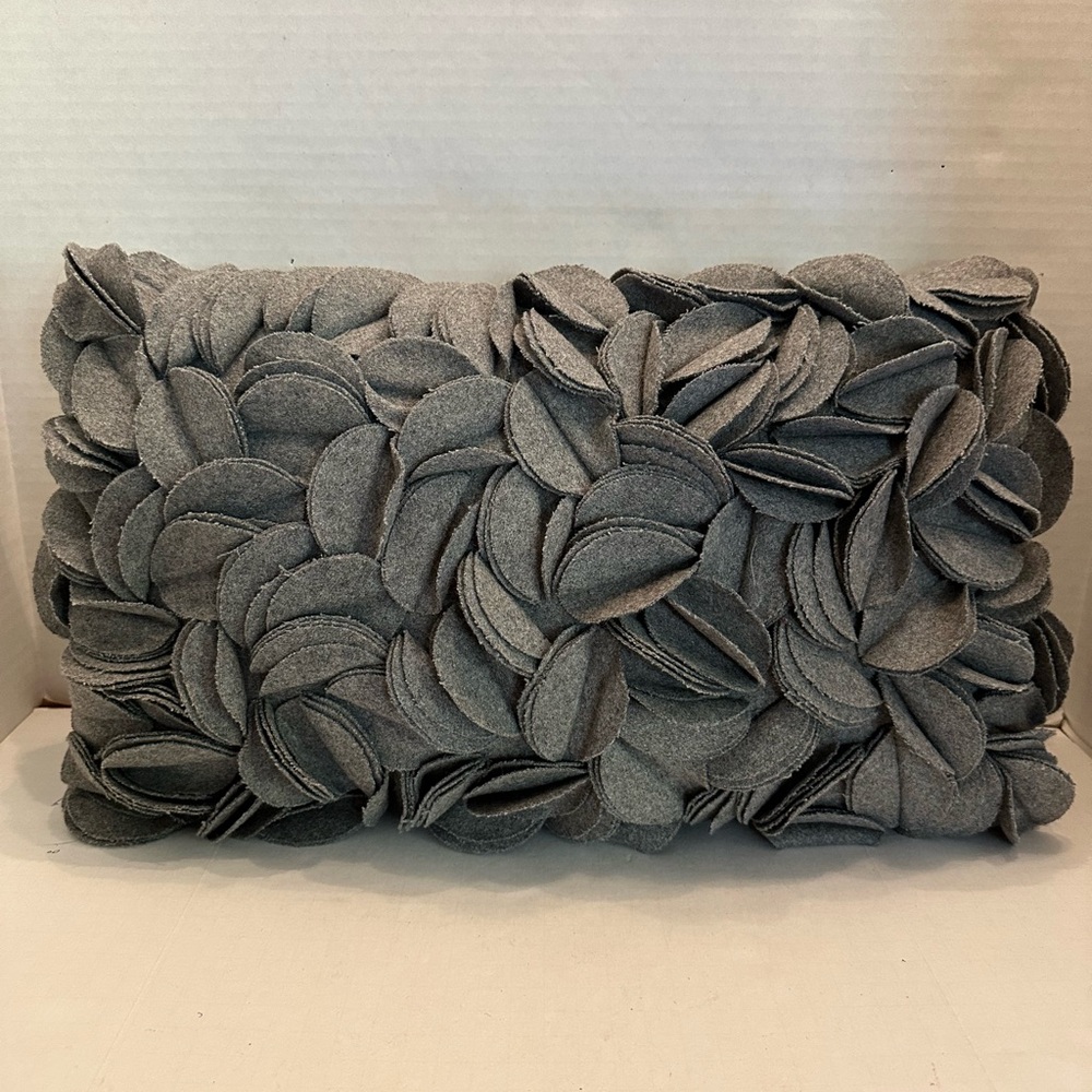 Gray 3D Textured Wool Accent Pillow
